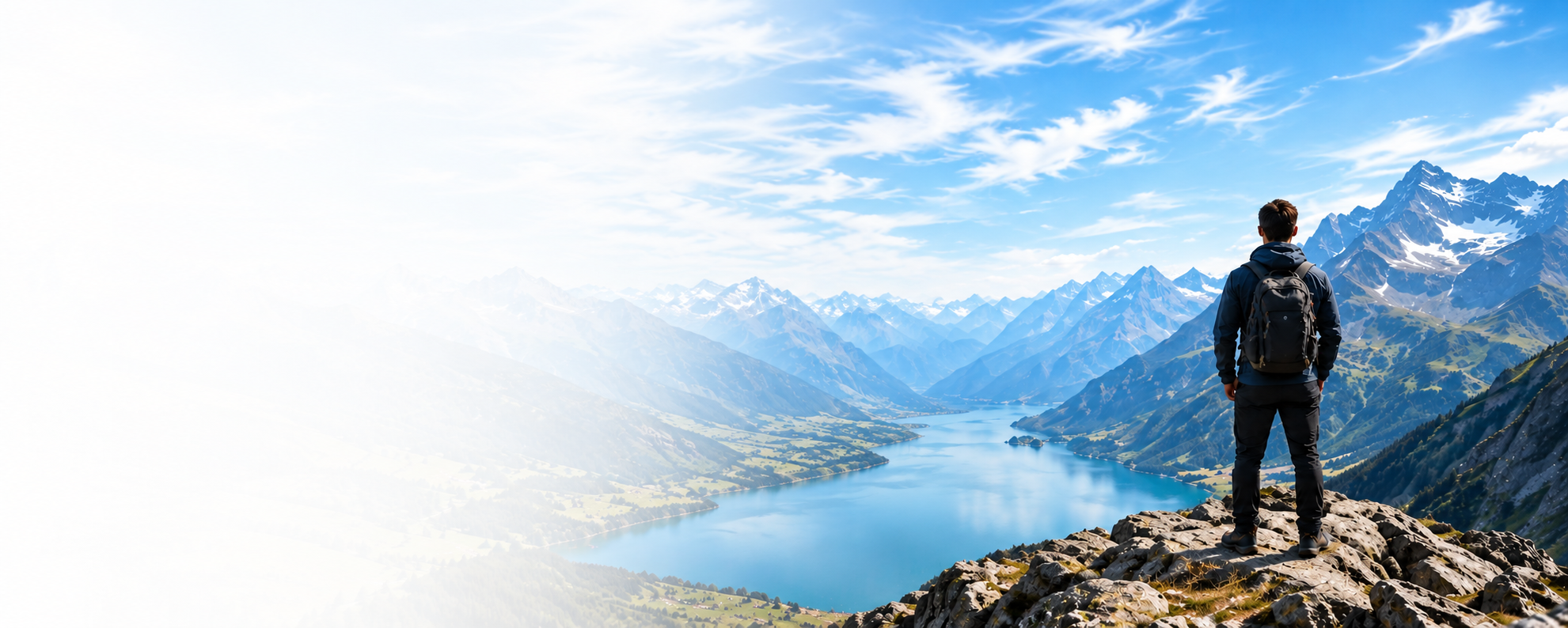 Hiker Overlooking an Alpine Lake
